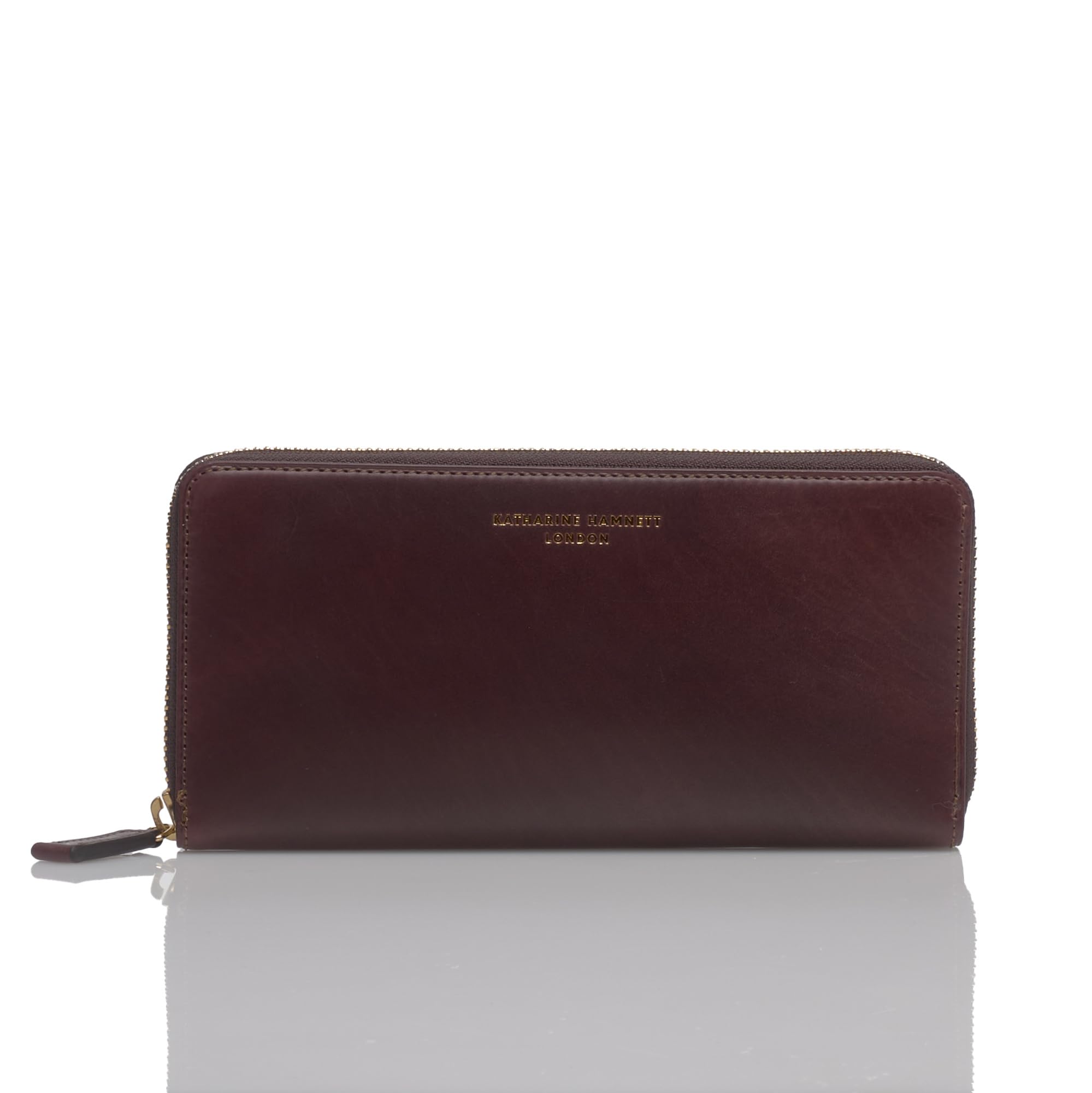 

Katharine Hamnett London Round Long Wallet, Calf Leather, Premium Calf Leather, Zipper-Around, Bill Compartment, Card Slots, Coin Purse, Chocolate,