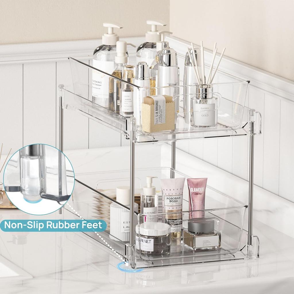Badezimmer-Organizer, 2-stöckige durchsichtige Unterspülbecken-Organizer, Kosmetik-Arbeitsplatten-Aufbewahrungsbehälter, Ausziehbare Organisation für Speisekammer, Küche