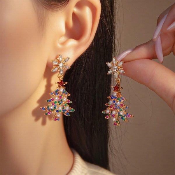 Exquisite Kleine Stern Weihnachtsbaum Creolen für Damen Hohl Glänzend Zirkon Weihnachtsbaum Ohrringe Freundschaftsparty Schmuck Geschenk