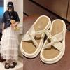 New Exquisite Women's Casual Slippers Summer Pearl French Cool Slippers Wear Thick Bottom Fairy Height Increasing Beach Slippers