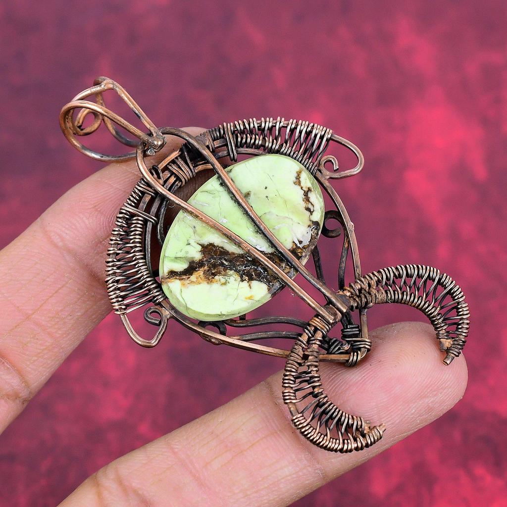 Zitronen-Chrysopras-Anhänger Kupferdraht-umwickelter Anhänger Handgefertigter Schmuck Schildkröten-Anhänger Natürlicher Edelstein-Anhänger Geschenk für sie Kupferschmuck