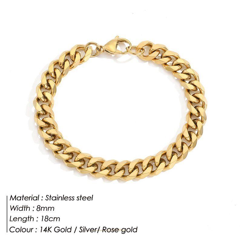 

INS Stainless Steel Fashion Accessories Women s Gold Bracelet Gold 8mm -16.5cm