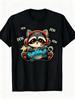 Cute Gaming Raccoon Pew Pew TShirt Cartoon Gamer Animal Graphic Tee Casual Cotton Short Sleeve Tshirt