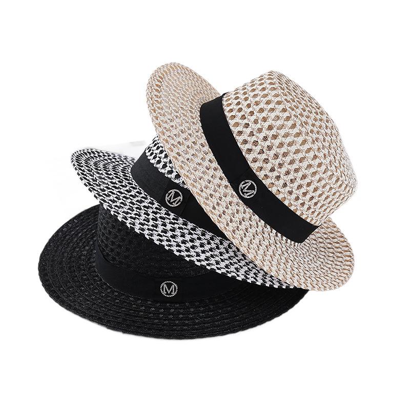 Cappello di Paglia Intrecciato da Donna Estivo Protezione Solare Cappello da Sole Moda A Tesa Larga Cappello a Cilindro Viaggio al Mare Versatile Cappello alla Moda