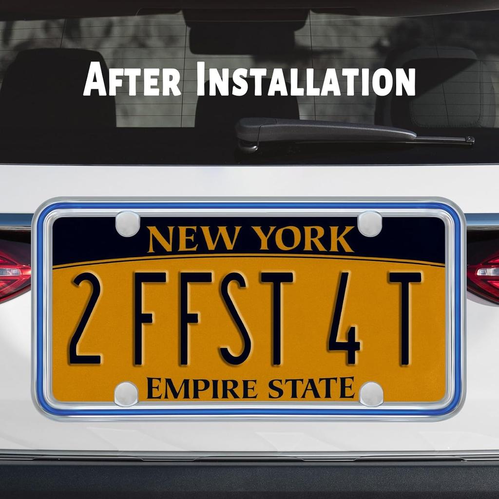 1pcs Heavy Duty Metal License Plate Frame, Made of Zinc Alloy with 4 CHR-Blue