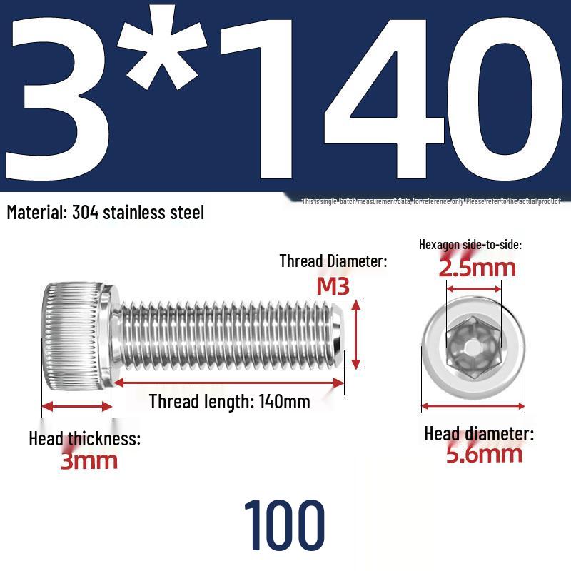 304 Stainless Steel Hex Socket Head Cap Screws, M2-M10, Extended Length