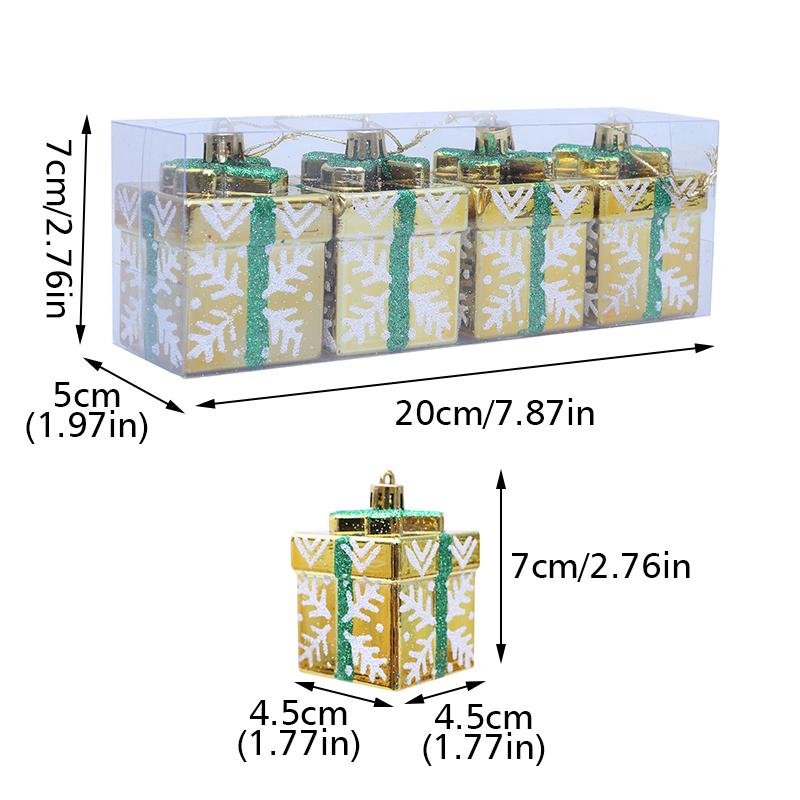 

Рождество 2025 Пластиковые Фестивальные Украшения Узор Снежинки Украшения Блеск Изысканная Мини Подарочная Коробка Стереоскопические 4шт/Коробка