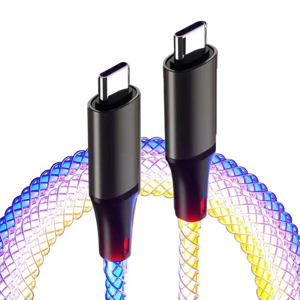 

6A быстрая зарядка RGB светодиодный свет USB C кабель PD 66W градиентный дышащий светящийся шнур передачи данных для iPhone 15 16 Pro Samsung 1m 1m