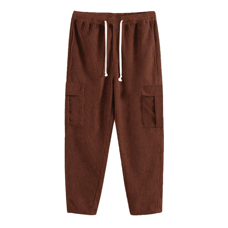 Men's corduroy trousers solid color sweatpants loose straight multi-pocket men's thin casual pants autumn and winter