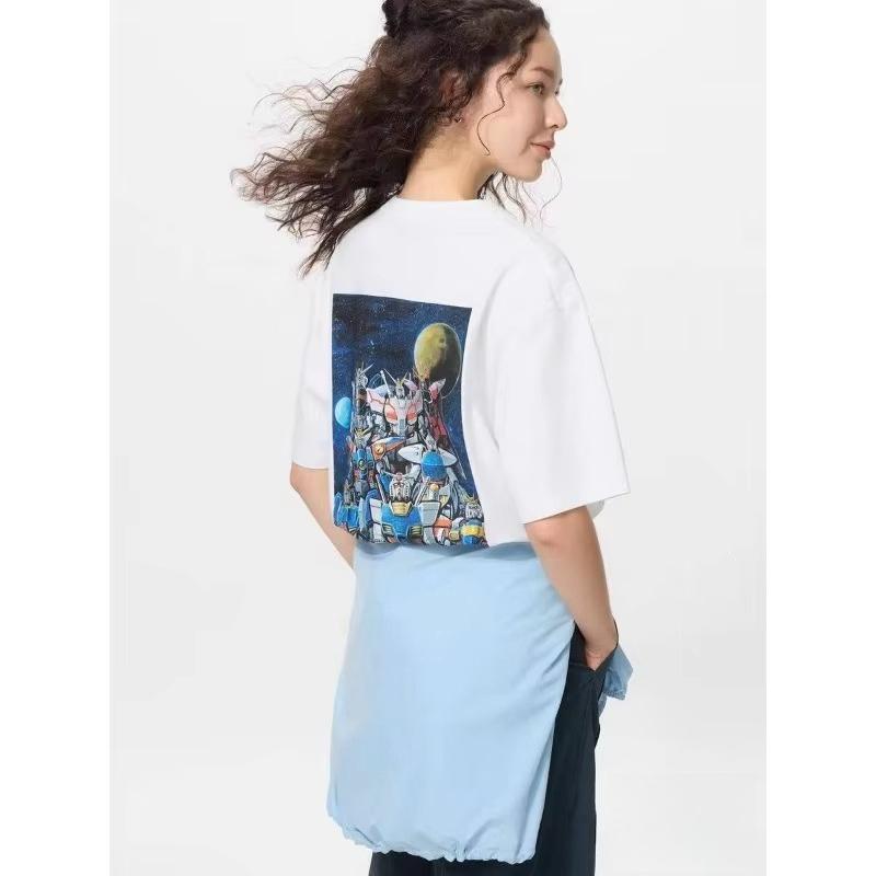 2025 Japanese Anime Gundam Short-sleeved T-shirt Hot-blooded Animation Men's Women's Summer Cotton  T-shirt New