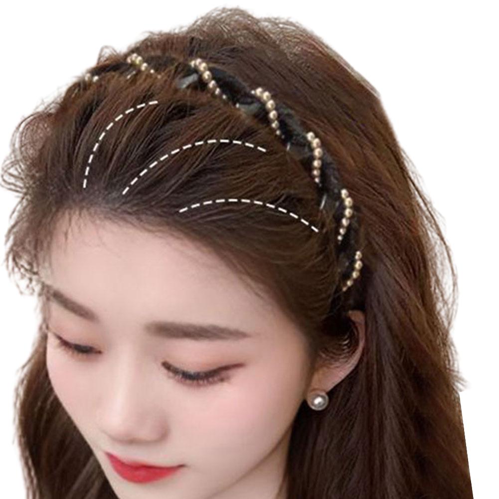 Women Headband Vintage High Cranium Artificial Pearl Hairband Rhinestones Hair Accessories Sweet Fashion Little Girls Hair Hoop