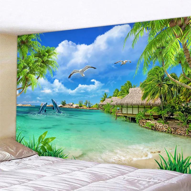 Jmg Household Supplies Unisex Beautiful Sea Scenery Tapestry Indian Mandala Wall Hanging Tapestries Boho Room Bedroom Decoration Blanket Backdrop Cloth