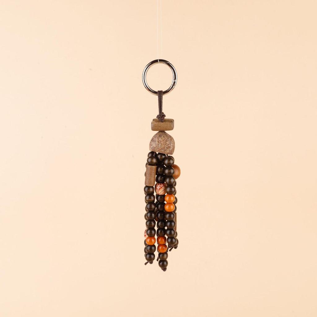 Vintage Miu Styl Přírodní Dřevěný Korálek Pletený Klíčenka Taška Přívěsek & Auto Přívěsek