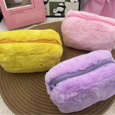 Macaron Color Plush Cosmetic Bag, Sweet & Spacious Storage Solution