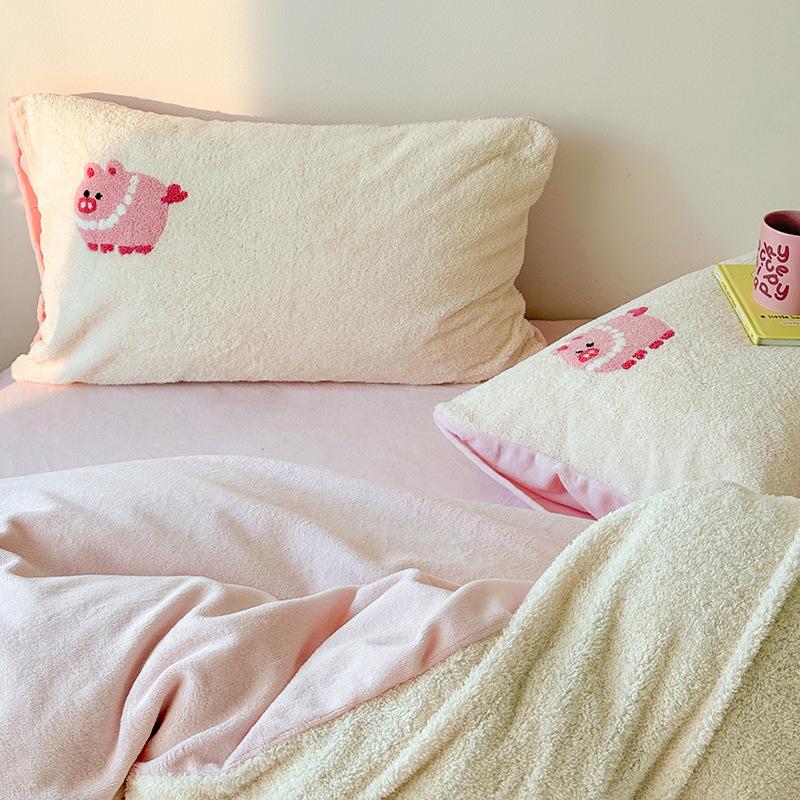 Rice Fleece Towel Embroidery Series Thickened Milk Fleece Four-Piece Set