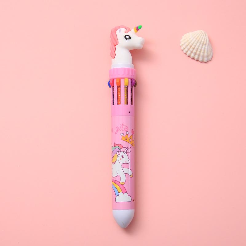 10 Colors Ballpoint Pen Cute Cartoon Dinosaur Color Retractable Pen Multicolor in 1