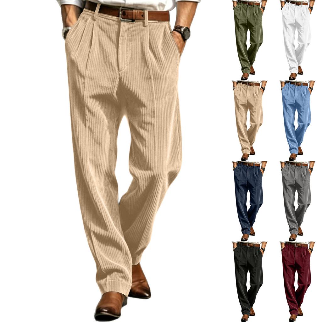 Men's Casual Loose Fit Corduroy High-Quality Straight Leg Business Commuter Dress Pants Long Trousers Suitable for Work and Daily Wear