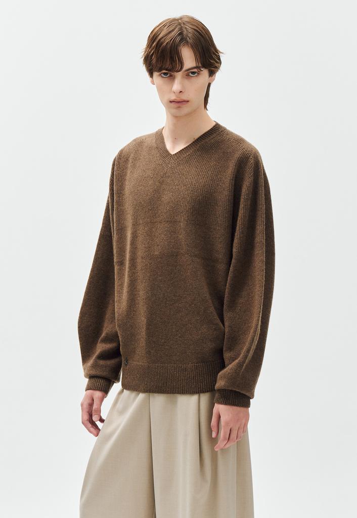 ZIOSONGZIO Whole Garment V-Neck Knit Brown Zh6Kt622Br