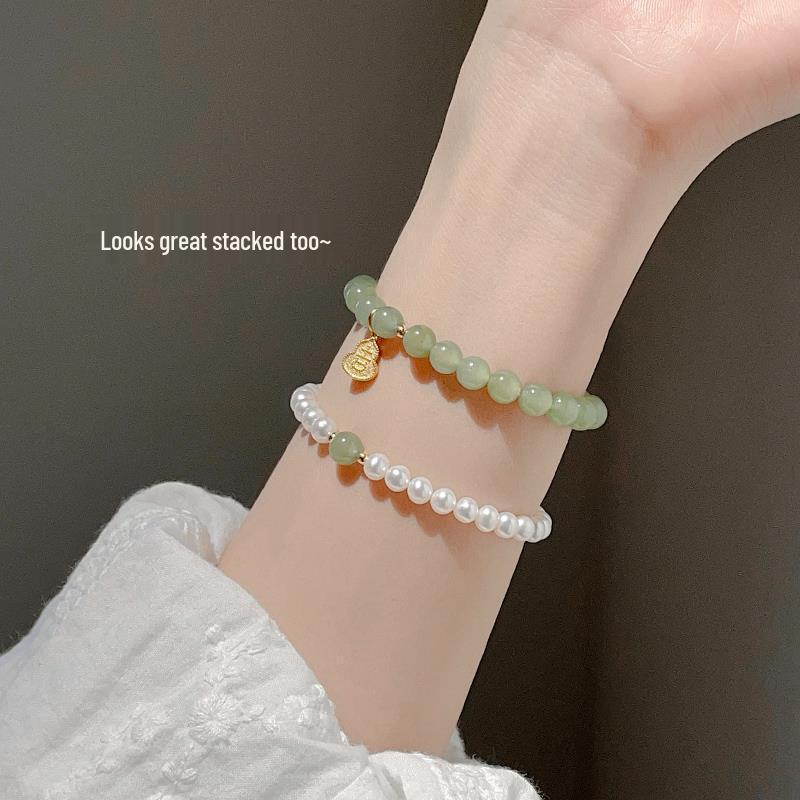 Clear Water Hetian Jade Bracelet: Women's Layered Jadeite Beaded Gift for Mom