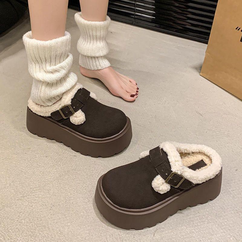 Mao monsoon bag head half slippers fluffy thick bottom casual European plus heightening Birkenstock cotton slippers