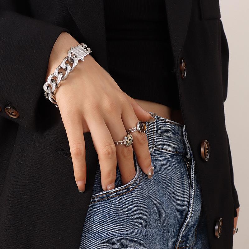 Trendy Personalized Cuban Link Rhinestone Double Row Gold Plated Bracelet