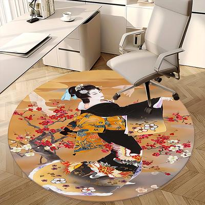 Traditioneller japanischer Kimono, Kranichblüten-Design Stuhlunterlage Runde Teppichboden Büroteppich, Maschinenwaschbar, Rutschfest, Geeignet für Wohnzimmer, Schlafzimmer