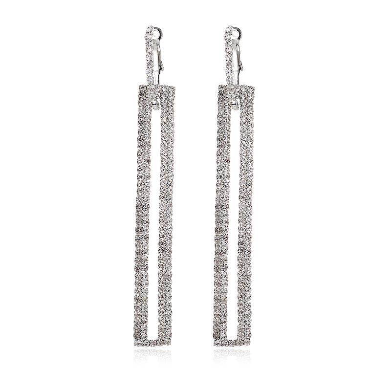 Versatile Korean Rhinestone Rectangular Drop Earrings