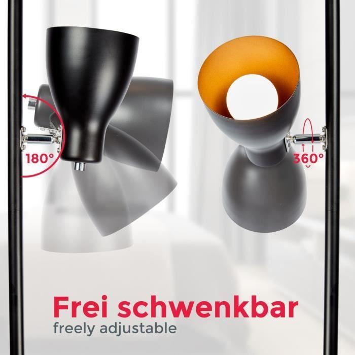 Lampadaire - B.K.LICHT - Vintage - 3 Spots Orientables - Noir-doré - Métal