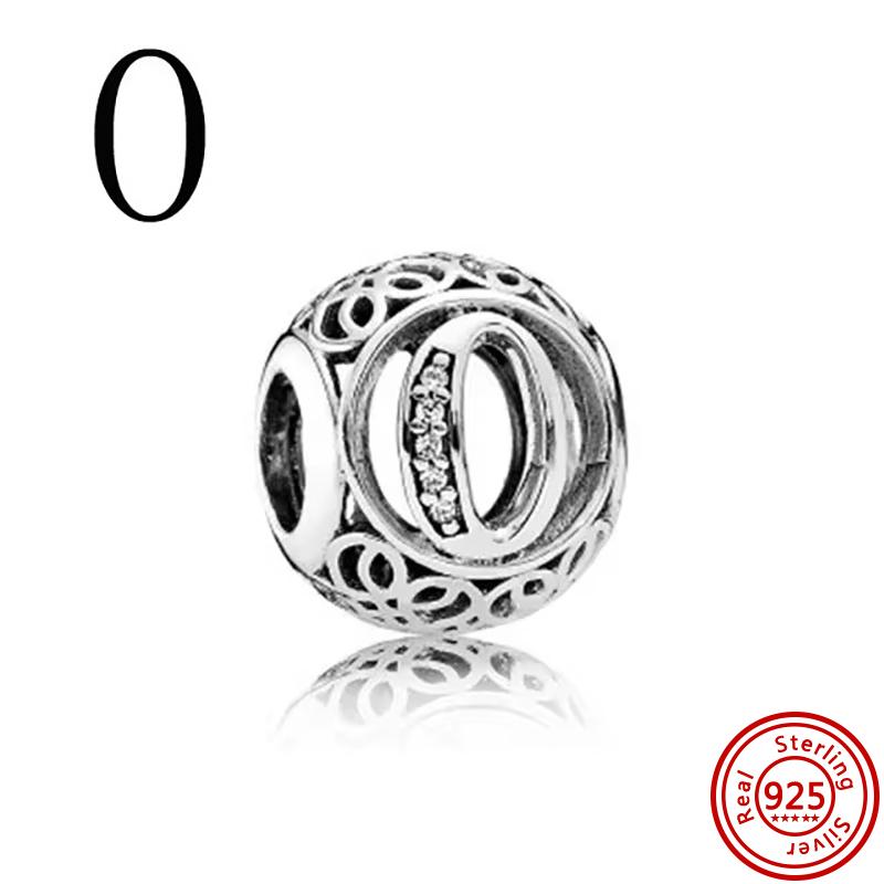 925 Massivkupfer Unendlichkeitssymbol Hohl Rund A-Z 26 Alphabetbuchstaben Glänzende Zirkonia-Perlen Passend für Original Pantaro Charms Armband