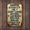 InspireSignCo Vintage "Less Worry, Live More" Iron Sign - Easy Mounted Wall Hanging Inspirational Decor for Man Cave