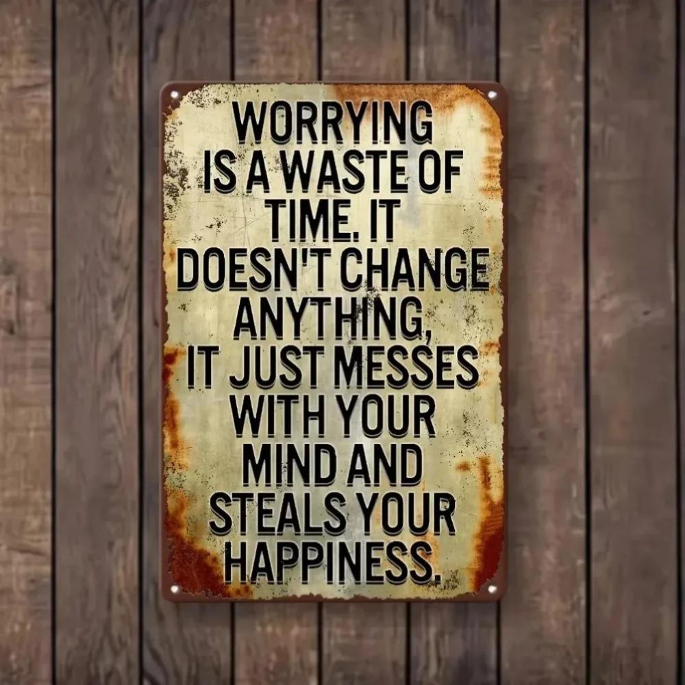 InspireSignCo Vintage "Less Worry, Live More" Iron Sign - Easy Mounted Wall Hanging Inspirational Decor for Man Cave