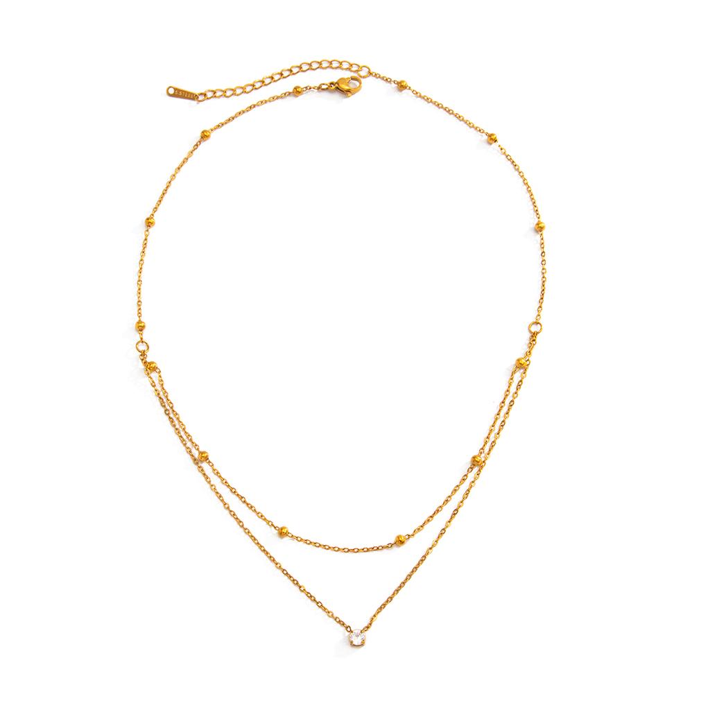 Salircon Stylish Shiny Zircon Doublelayer Staniless Steel Pendant Necklace Waterproof 18k Gold Plated Choker Fashion Jewelry New