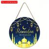 2D Flach 20cm1Stk Ramadan Mubarak Muslimische Party Runde Holzanhänger, Goldener Mond&Majestätische Moschee Szene Ramadan Islamische Wanddekoration, Gute Qualität