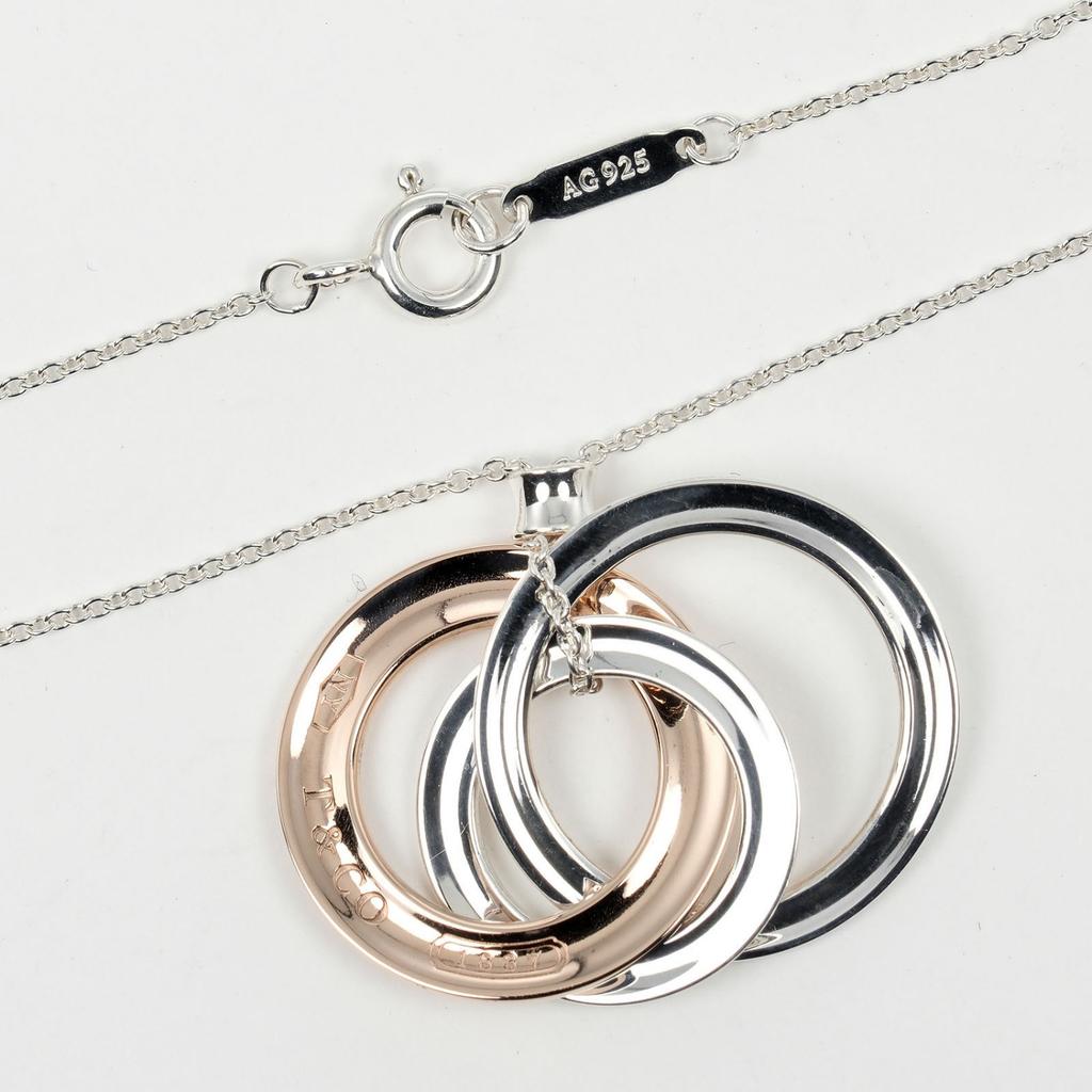 TIFFANY&Co. 1837 Interlocking Circle Necklace Silver925/Rubedo Metal 5.11g Women Used