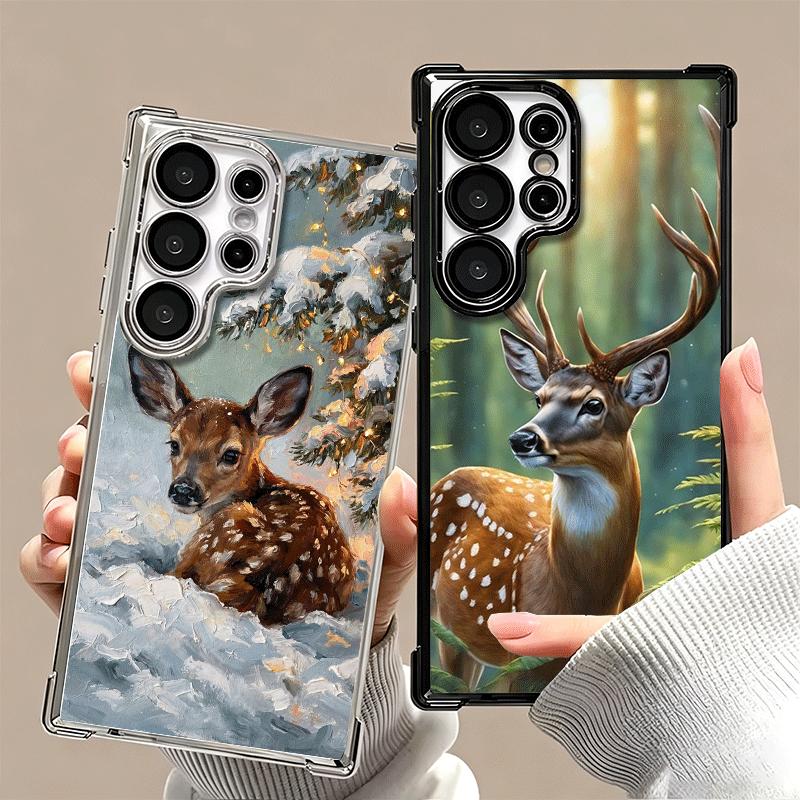 Sika Deer Elk Animal Plating Phone Case For Samsung Galaxy S24 S25 FE S26 Edge S23 Ultra S22 S21 Plus S20 Anti-Fall Airabag Cove