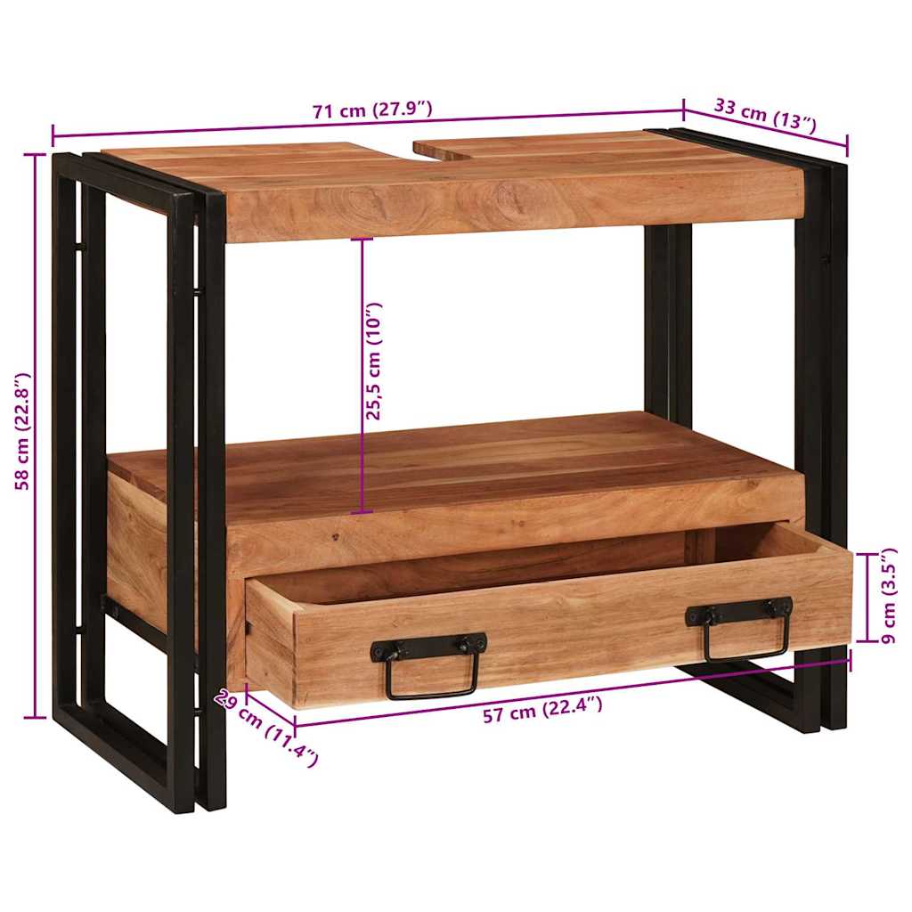 Bathroom Vanity Cabinet Brown 71 x 33 x 58 cm Solid Acacia Wood