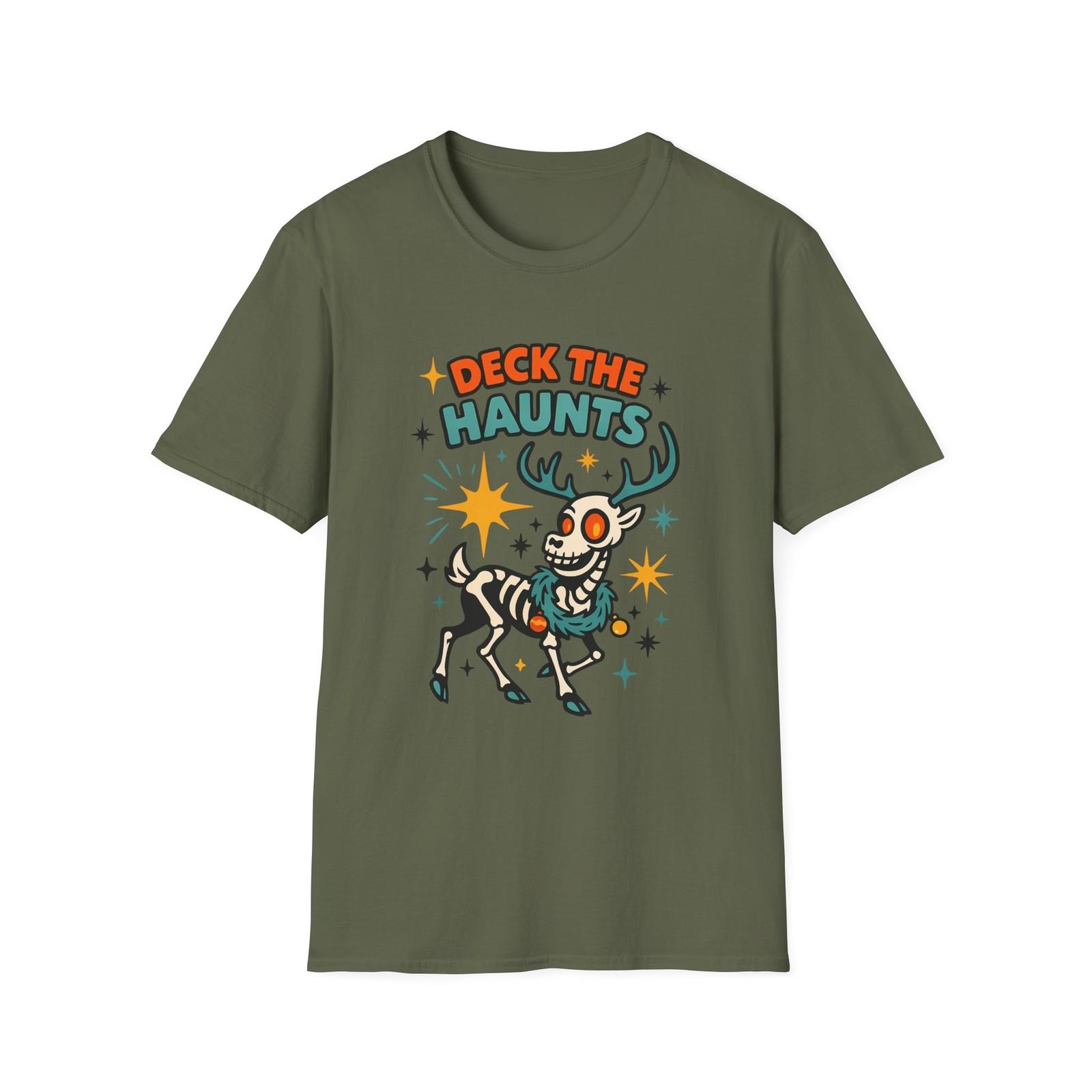 Unisex Softstyle T-Shirt Mens Womens Tees Top Funny Skeletal Reindeer Wreath Gothic Holiday Christmas L