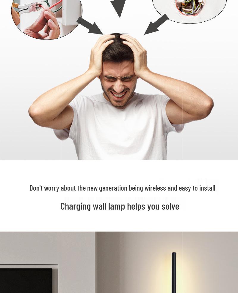 Lux Rechargeable LED Wall Lamp for Living Room & Bedroom – Sleek Linear Design, No Wiring Needed