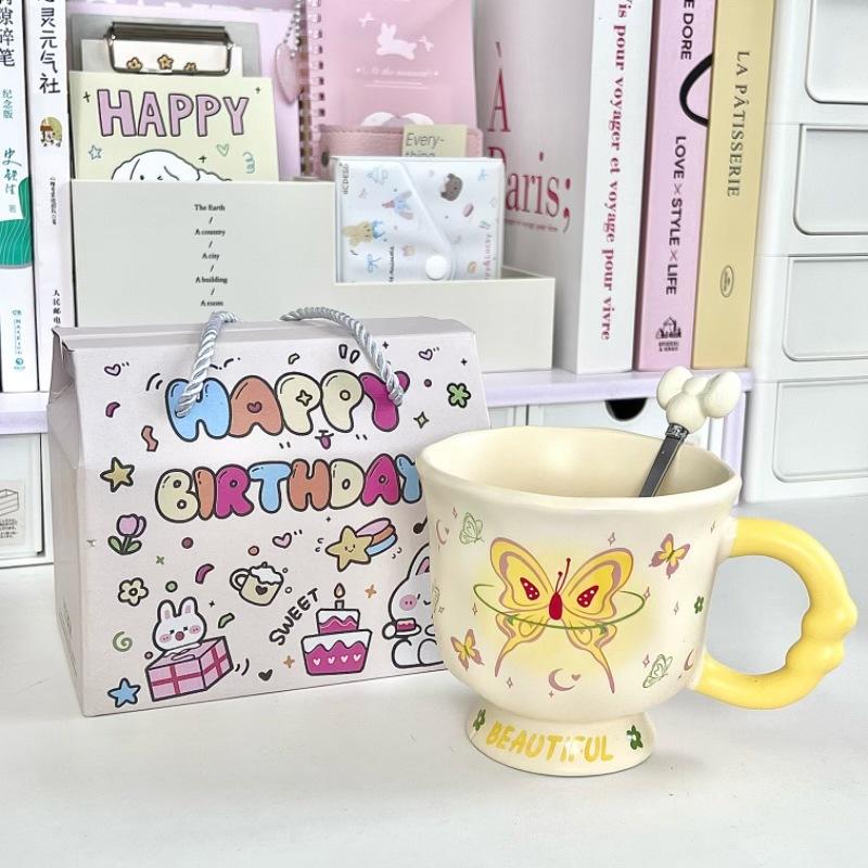 Birthday Gift for Girlfriends, Girl's Heart Butterfly Mug, High-value Ceramic Water Cup, Girl's Souvenir Gift Box.