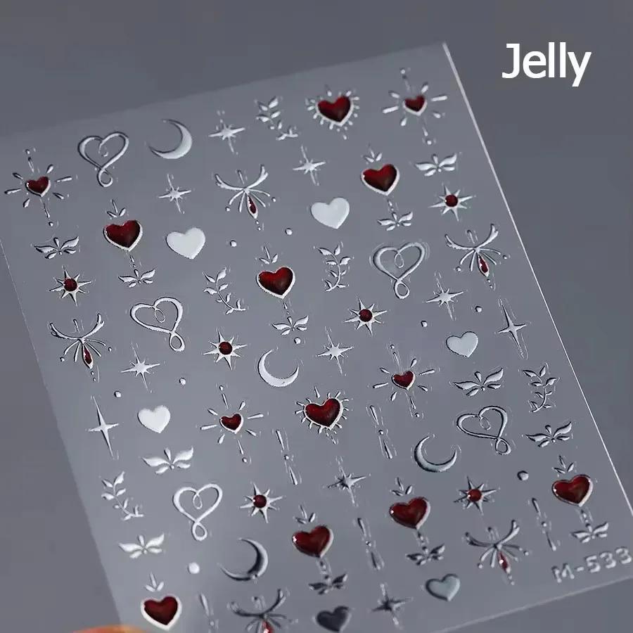 5D Love White English Letter Silver Jelly Nail Art Sticker Line Geometric Pattern Shape Romantic Delicate Manicure Decals