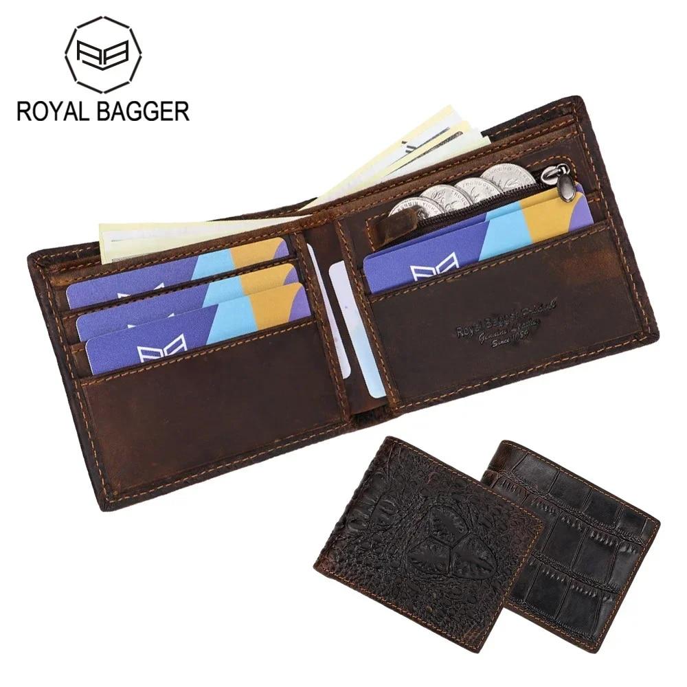 

Короткие кошельки Royal Bagger для мужчин Crazy Horse из воловьей кожи, большой вместительный держатель для карт, винтажный кошелек для монет, двойной кошелек 1473