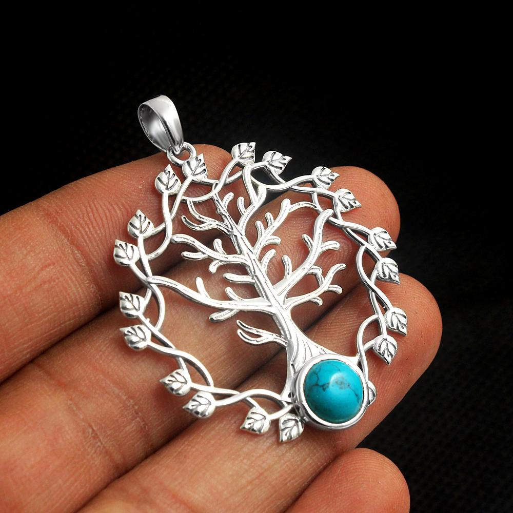 Turquoise Tree Of Life Pendant 925 Sterling Silver Charm Jewelry Women Pendant