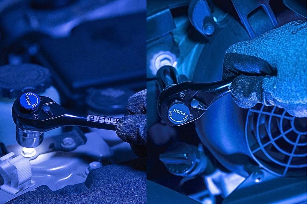 FUSHEN Ratchet Wrench with LED Battery Easy Chrome Vanadium Steel Compact 72-Tooth Light, Included, Non-Slip Handle, Replacement, - (1/2 inch)