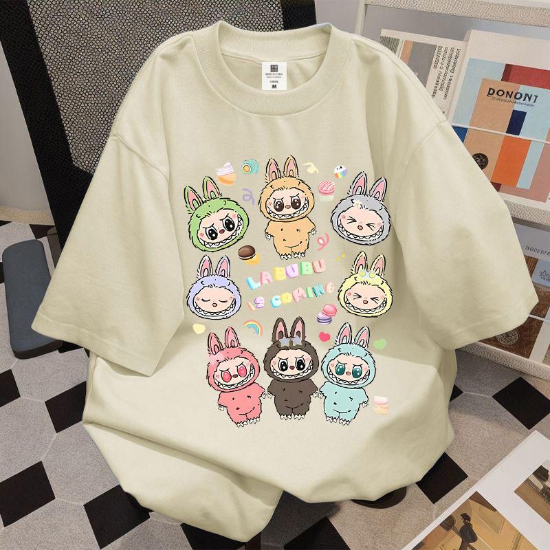 

2025 New LABUBU Cartoon Cute Short Sleeved T-shirt for Women Slim Fit Loose Summer Thin Short Sleeved Shirt S