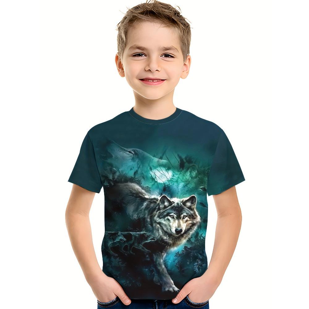 Children's Clothing Boys Tshirt Short Sleeve Cool 3D Wolf Print Kids Summer Clothes