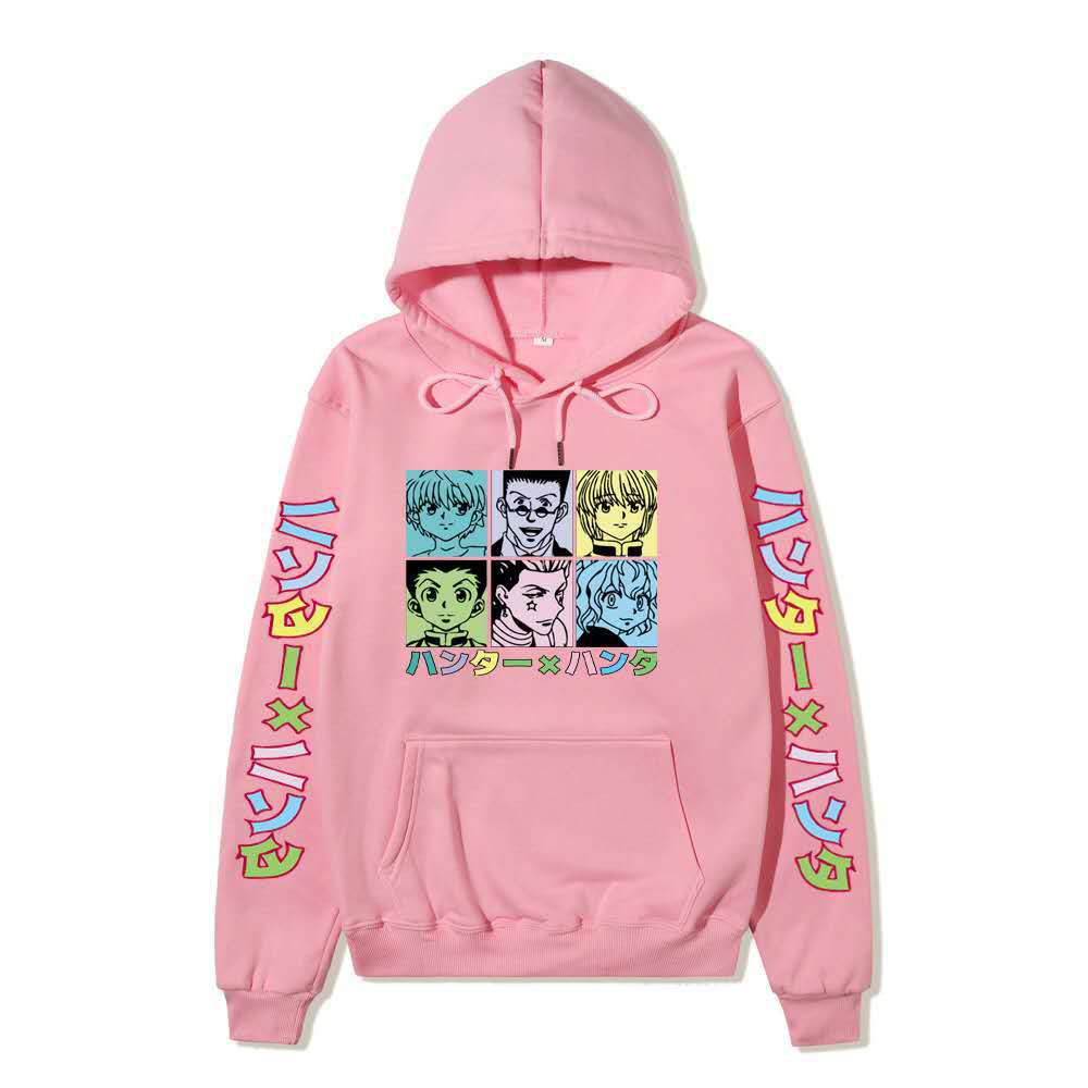Hunter X Hunter Six Characters Grid Hoodie Color Japanese Sleeve Print Anime Casual Hooded Sweatshirt Pullover