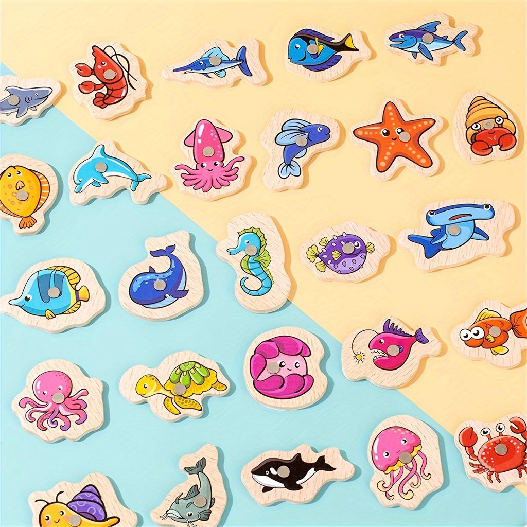 Magnetic Wooden Fishing Game - Educational Toy, Colorful Marine Life Pieces, Interactive Parent-Youngsters Cognitive Development