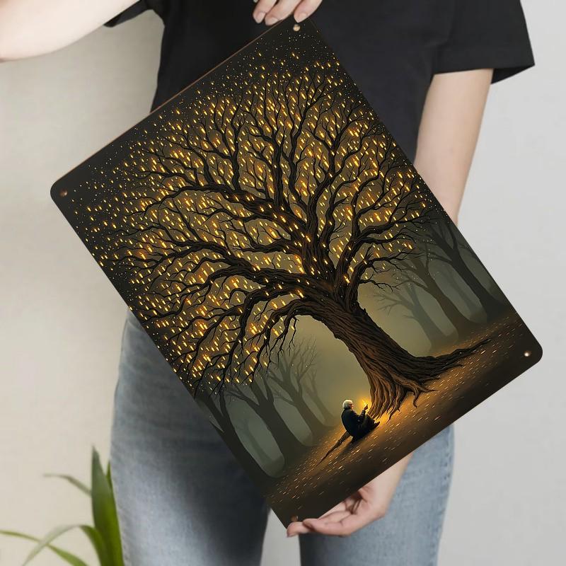 

Old Man Candlelight Wishing Tree Metal Iron Painting Home Decor Living Room Wall Art Modern Minimalist Unframed Hanging Painting 20x30cm（7.8x11.8inch）