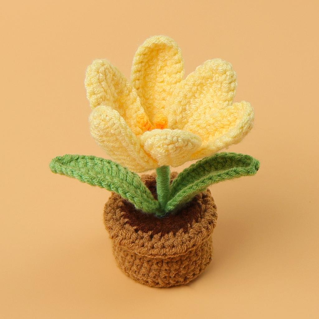 Tulip Crochet Flowers Pot Cute Knit Flower Creative Crochet Plant Pot Tulips Knitting Flower Car Table Home Decor