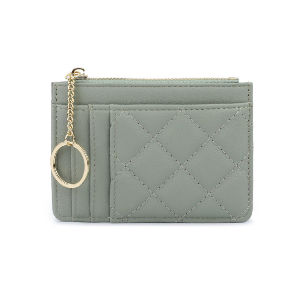 Модный однотонный ультратонкий короткий кошелек-клипса простой ромбовидный узор молния многослотовый держатель для карт маленький кошелек для монет из ПУ с брелоком светло-зеленый 655₽